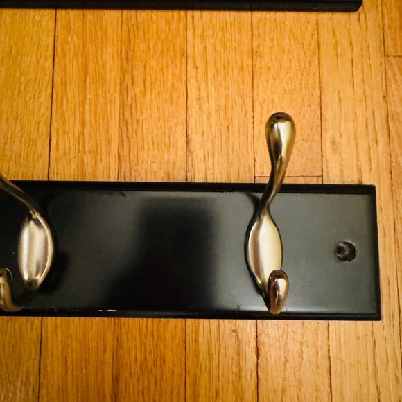 Wall Mount Oval Black Pine Wood Satin Nickel Hook Coat & Hat Rack 12 hooks Set 2 - Picture 2 of 8